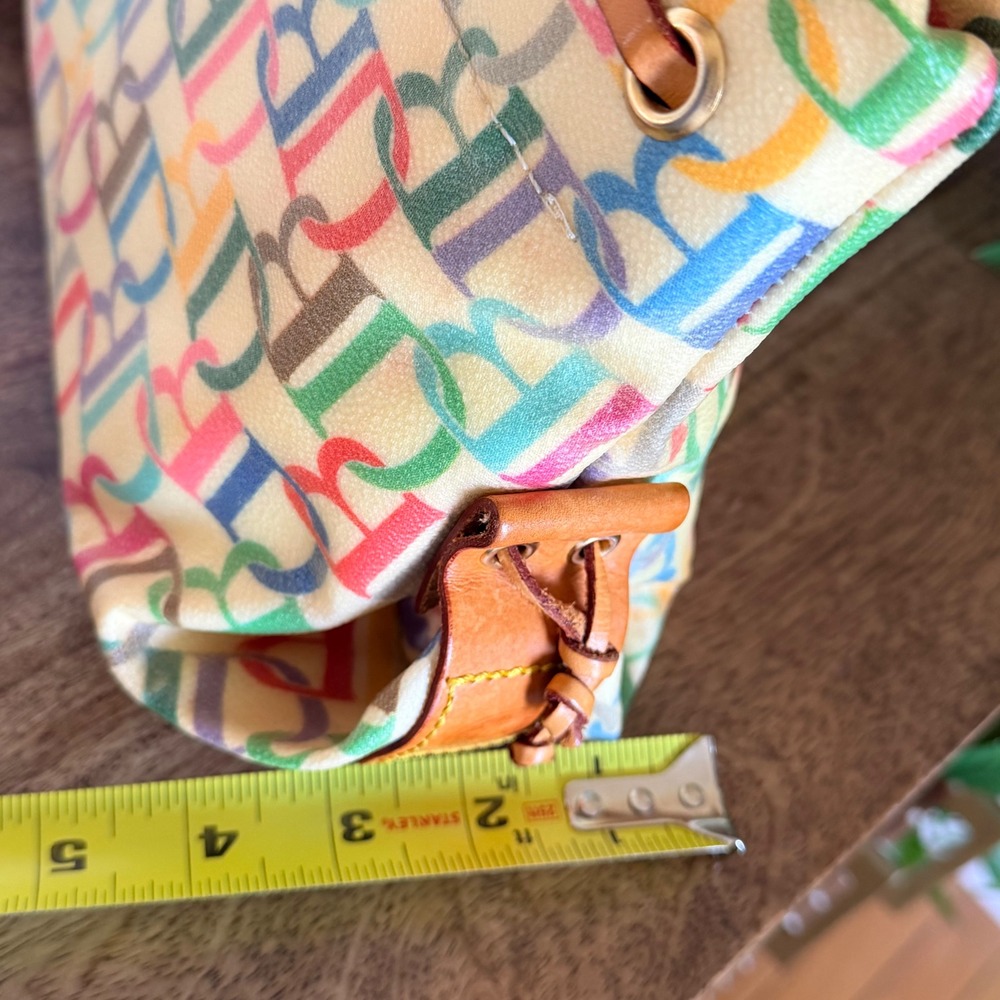 Dooney & Bourke Multicolor Mongram Tote Bag Leather Trim Tassel Charm Y2K Preppy - Picture 12 of 15